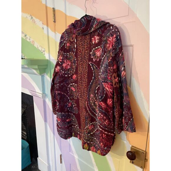 SAINU Wool Embroidered Boho Coat Jacket Burgundy Floral Paisley Size M - Picture 10 of 13